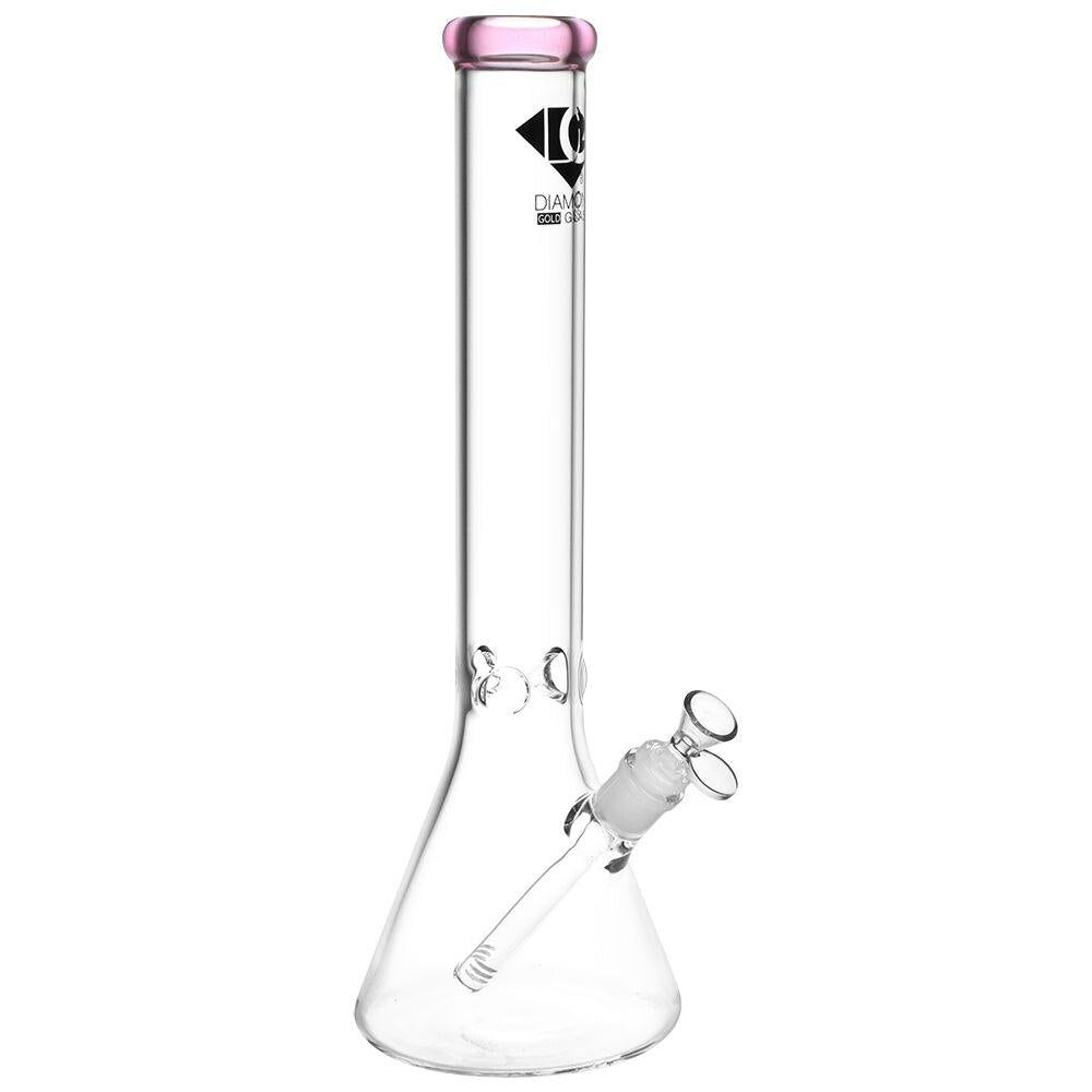 Diamond Glass Gold Classic Beaker Water Pipe | 16" | 14mm F | Colors Vary