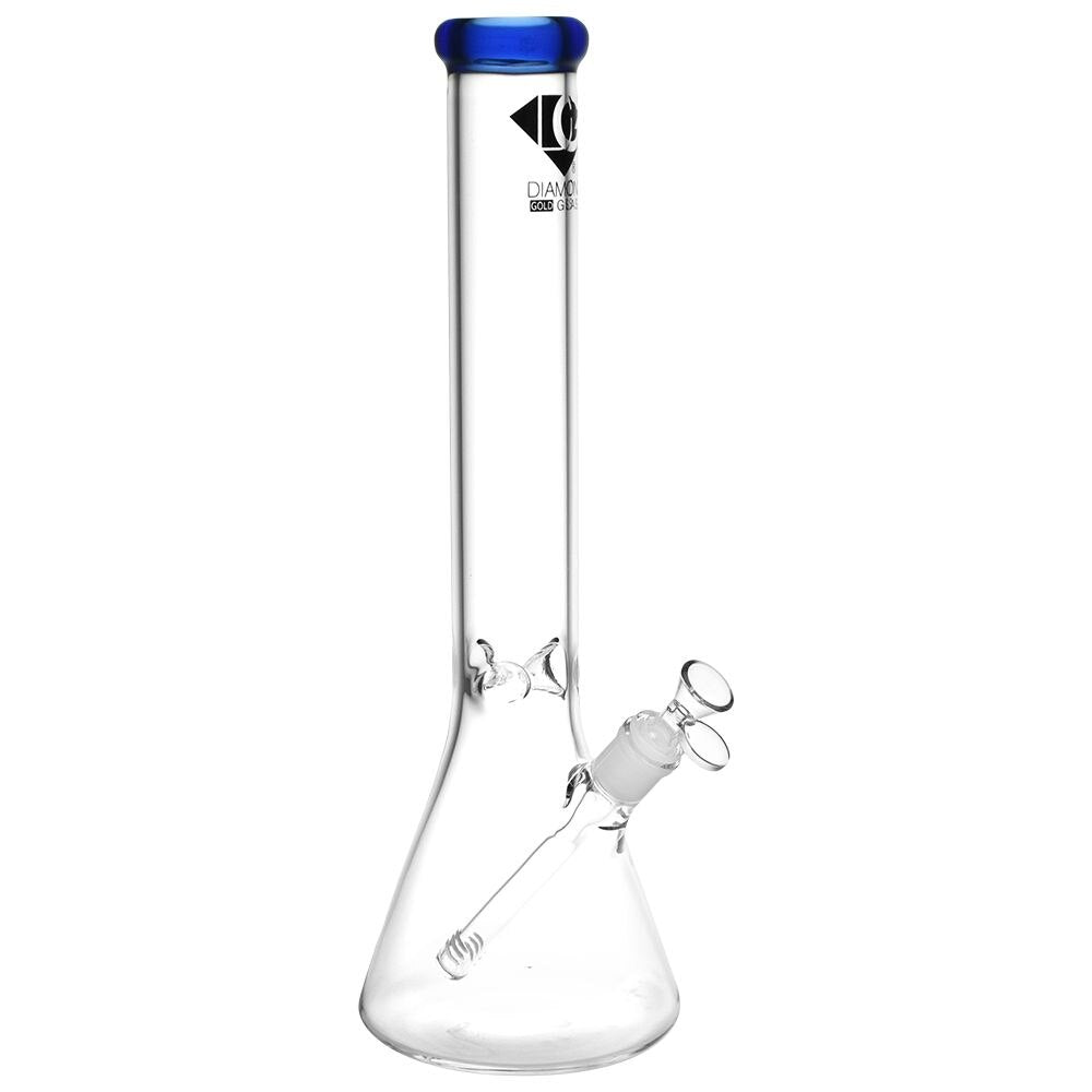Diamond Glass Gold Classic Beaker Water Pipe | 16" | 14mm F | Colors Vary
