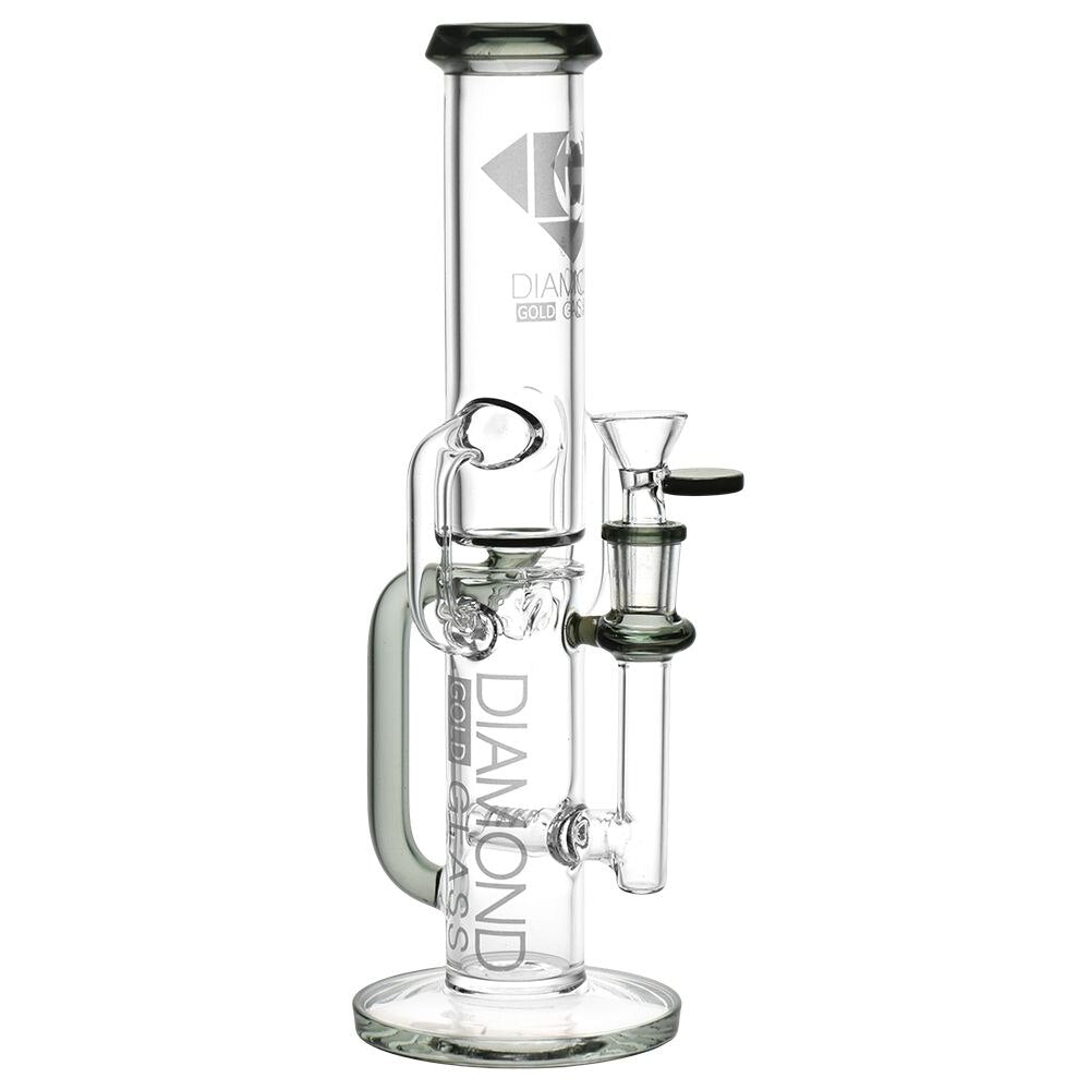 Diamond Glass Gold Inline Perc Recycler Water Pipe | 11" | 14mm F | Colors Vary