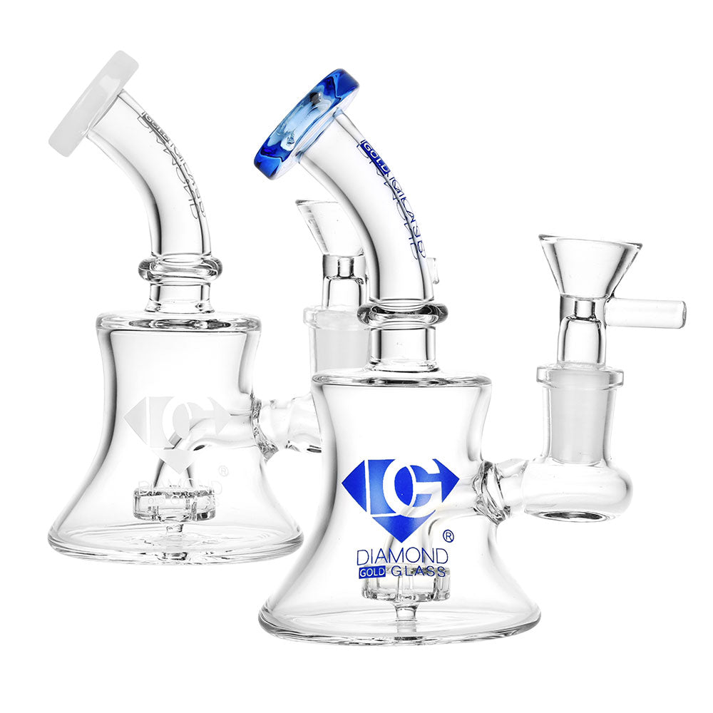 Diamond Glass Gold Mini Shower Water Pipe in gold, 5.5" tall, USA made, side view