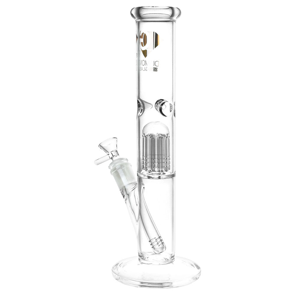 Diamond Glass Gold Pearl 8-Arm Perc Water Pipe, 12-inch height, front view on white background