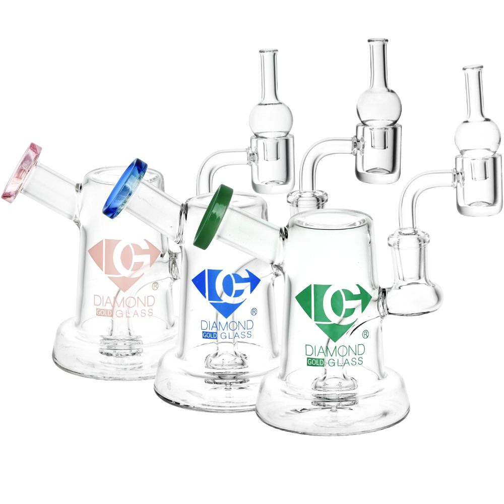 Diamond Glass Gold Jug Mini Dab Rig Set | 6" | 14mm F | Colors Vary