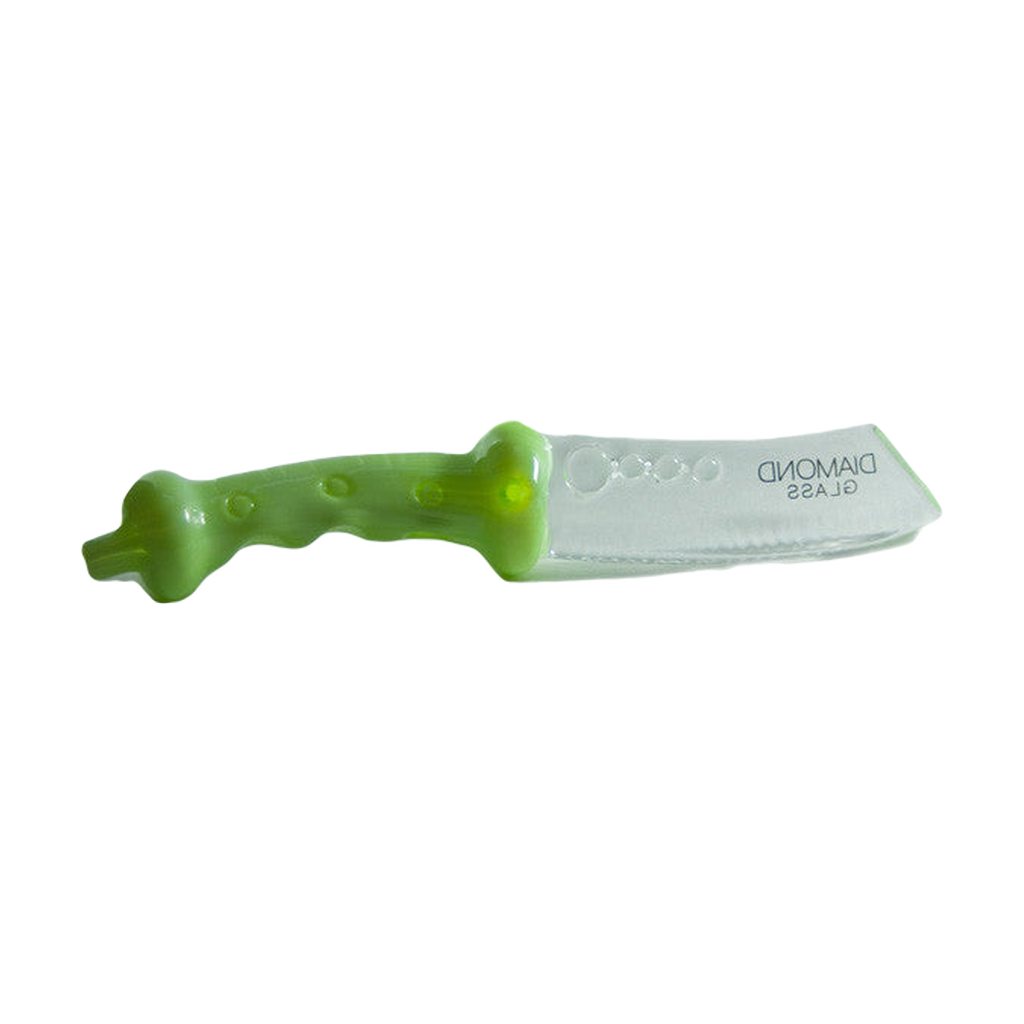 Diamond Glass Green Knife Handpipe, 10" Length, USA Made, Side View with Lighter
