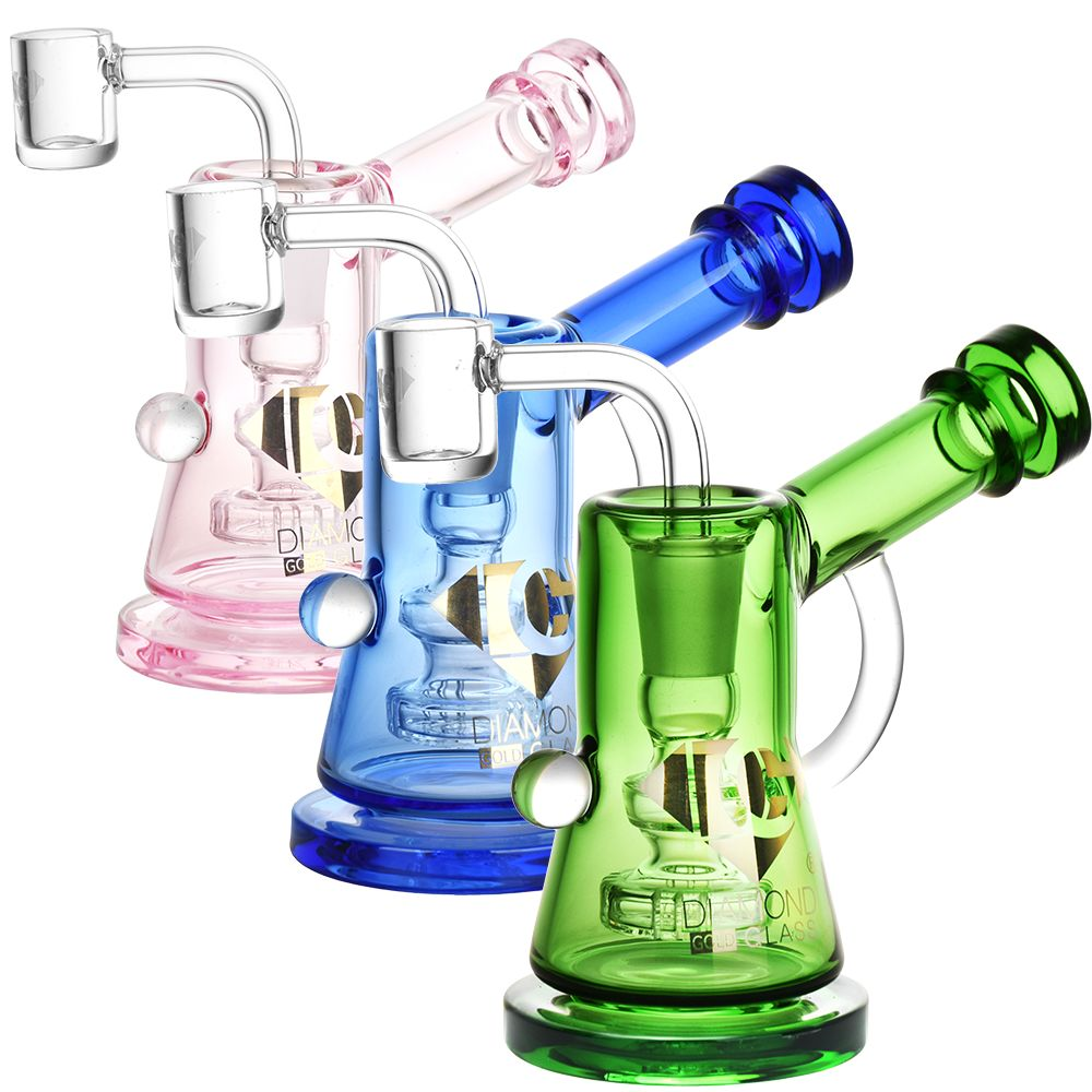 Diamond Glass Gold Ray Mini Dab Rig | 5" | 14mm F | Colors Vary