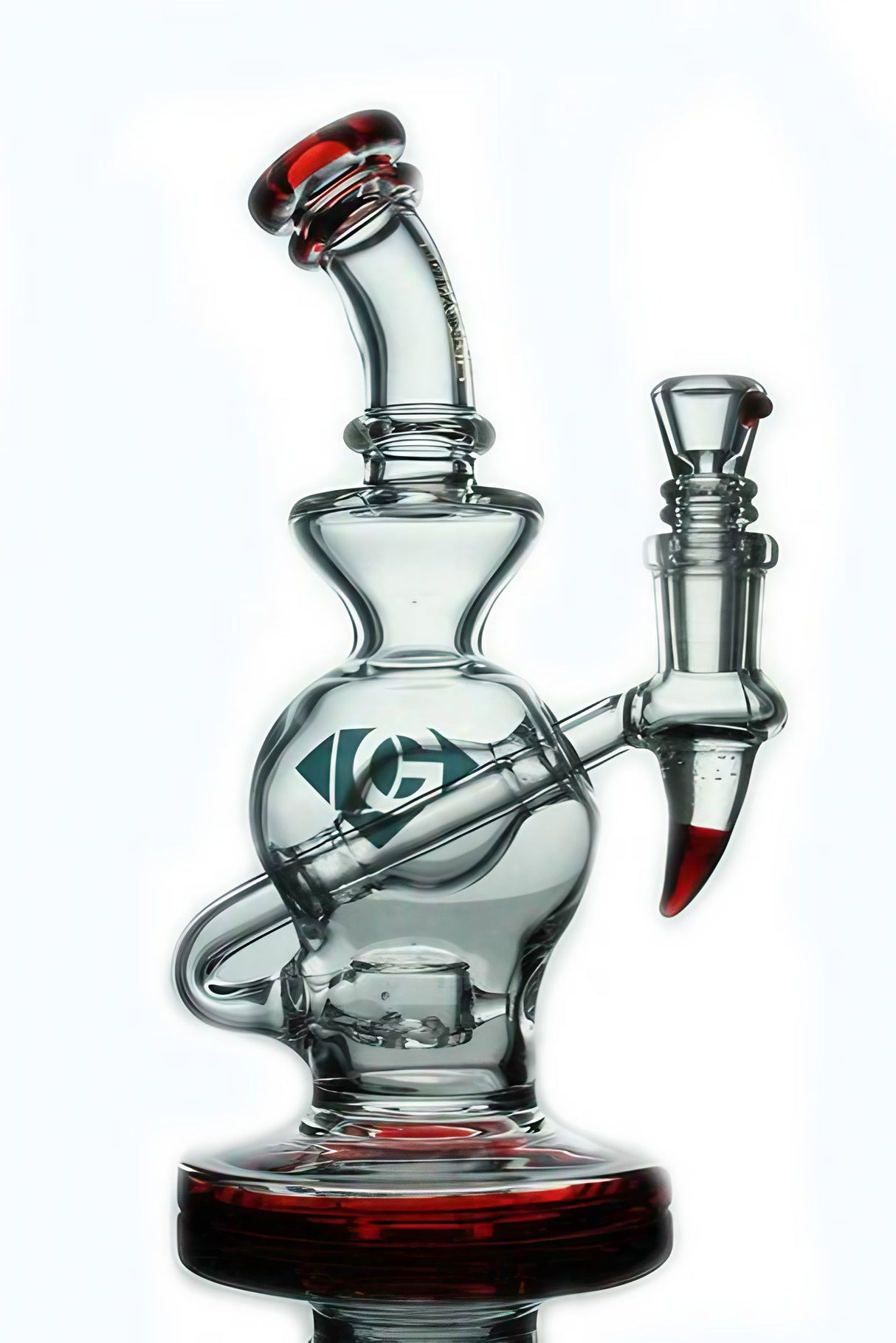 Diamond Glass Talon 7.5" Crimson Dab Rig with Barrel Perc & Poker Spike, Side View