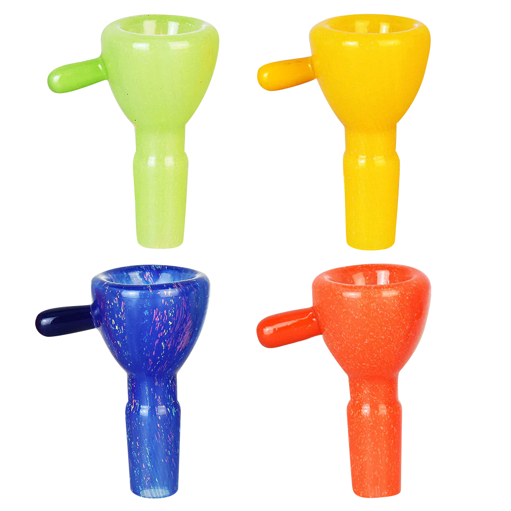 Assorted Dichro Sparkle Fantasy Herb Slides in heavy wall borosilicate glass, front view