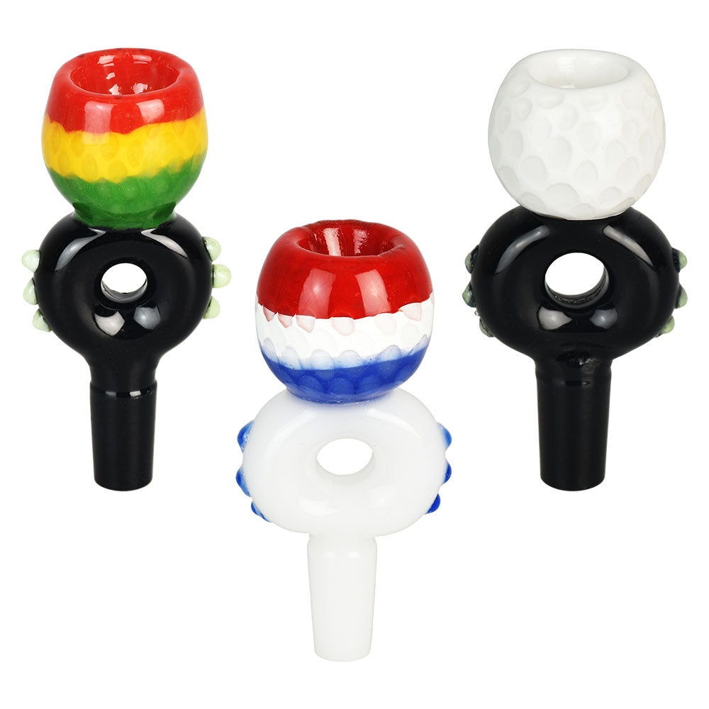 Assorted Donut Diversion Herb Slides, 14mm Male Joint, Borosilicate Glass, Top View