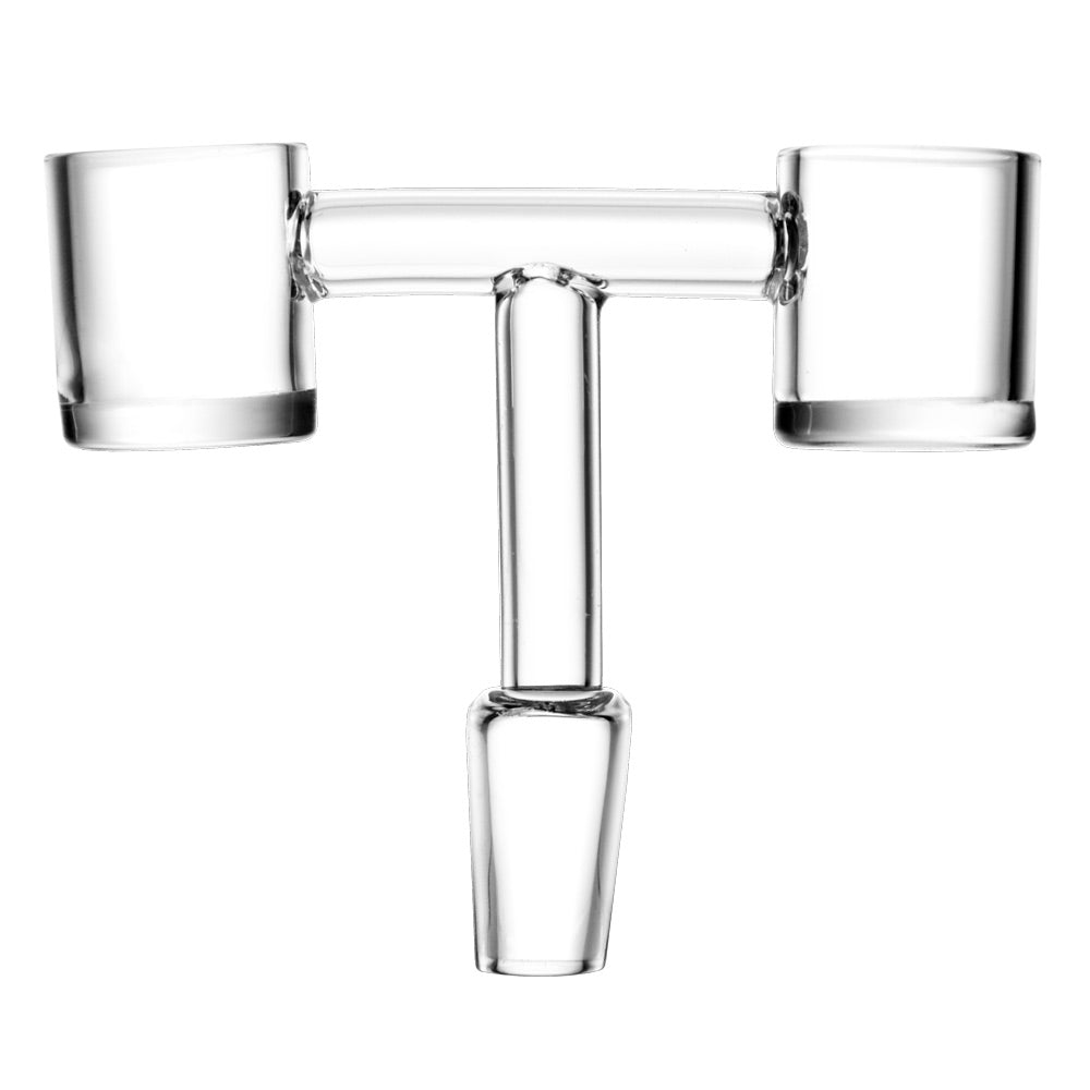 14mm Male Double Barrel Quartz Banger for Dab Rigs, Front View on White Background