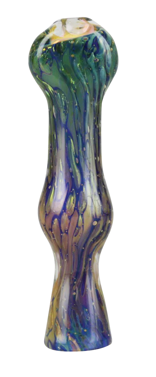 Double Glass Fumed Chillum Pipe, Color Changing, 3.75" Borosilicate, Front View