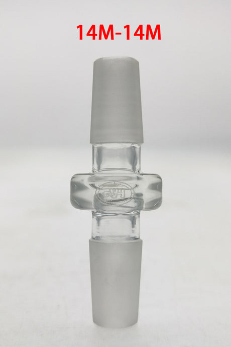 Thick Ass Glass Double Male Adapter, 14MM to 14MM, Front View with Laser Engraved Logo