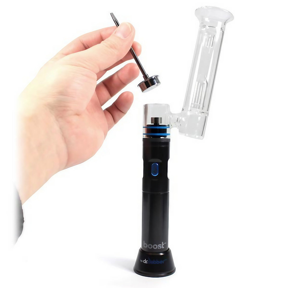 Dr Dabber Boost eRig for concentrates with glass water attachment - Handheld view