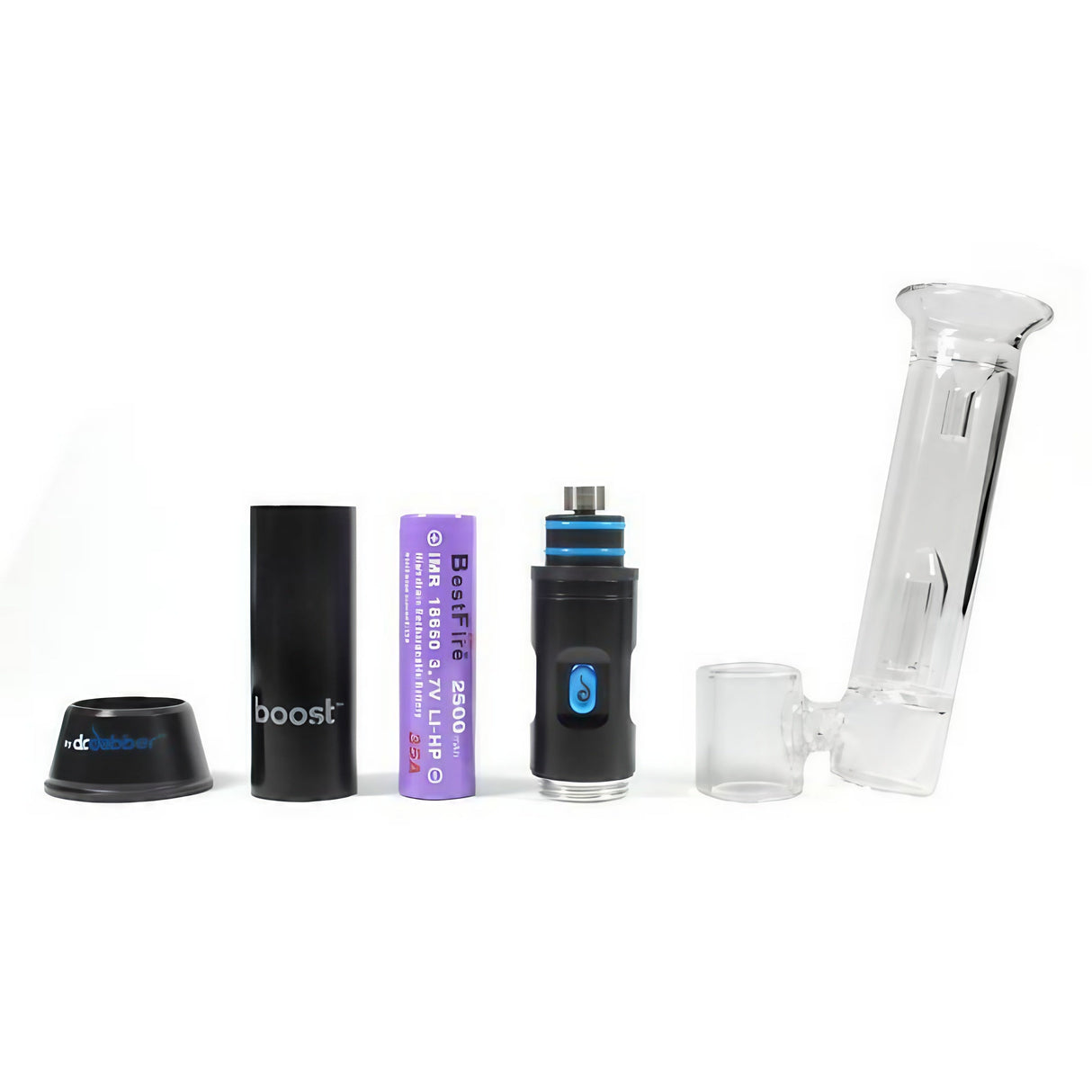 Dr Dabber Boost eRig set with silicone container, glass attachment, and accessories