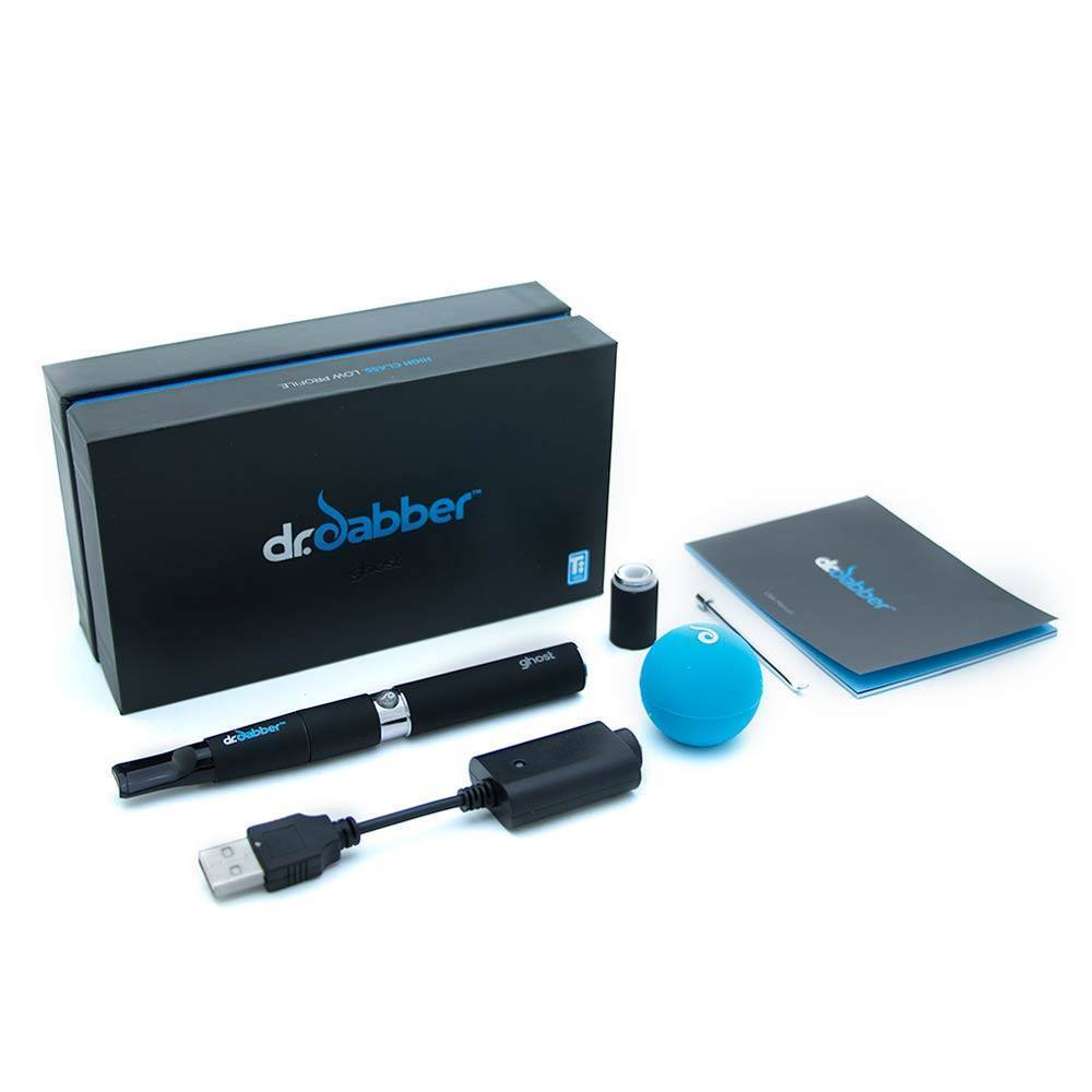 Dr Dabber Ghost Vaporizer Kit with Titanium Coils, USB Charger, and Accessories on White Background