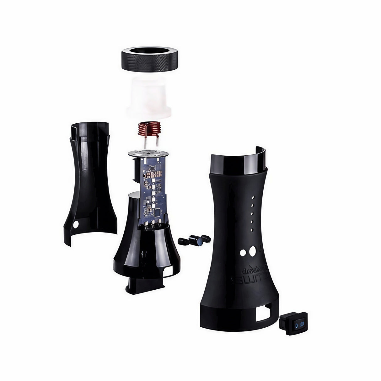 Dr. Dabber Switch™ Vaporizer disassembled view with ceramic insert and quartz bucket
