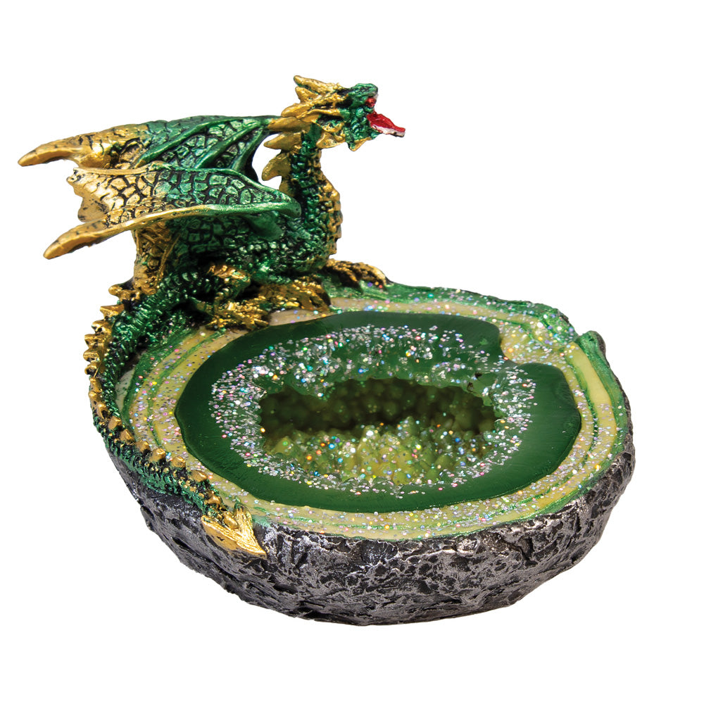 Dragon Geode Ashtray in Green, Polyresin, 4.5" Diameter - Top View