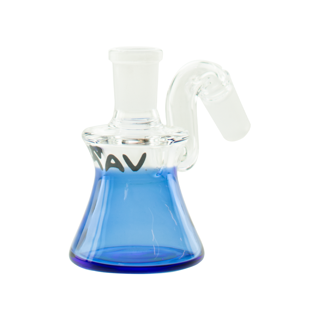 MAV Glass Dry Ash Catcher 14mm/45° with Blue Base and Clear Curved Neck - Front View