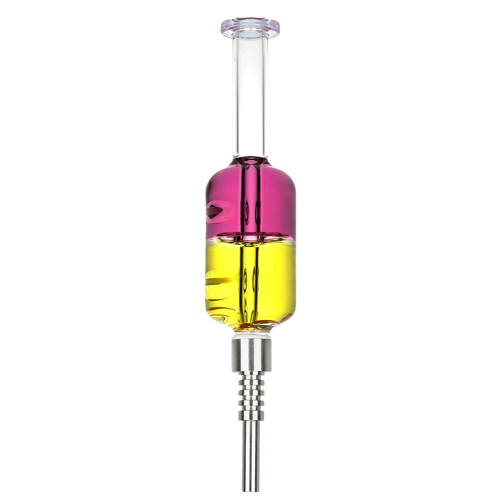 8" Dual Color Glycerin Dab Straw with Durable Stainless Steel Tip, Front View