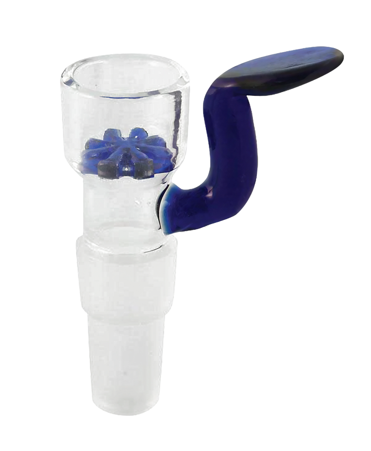 Borosilicate glass dual-use bong bowl with handle, 14.5mm/18.8mm, front view on white