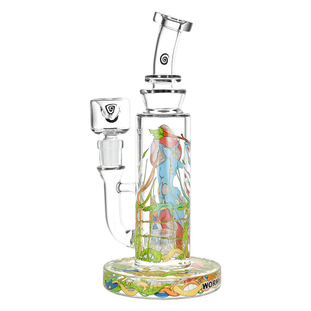 Wormhole Mushroom Elf Water Pipe - 9.5" with intricate elf and mushroom design - Front View