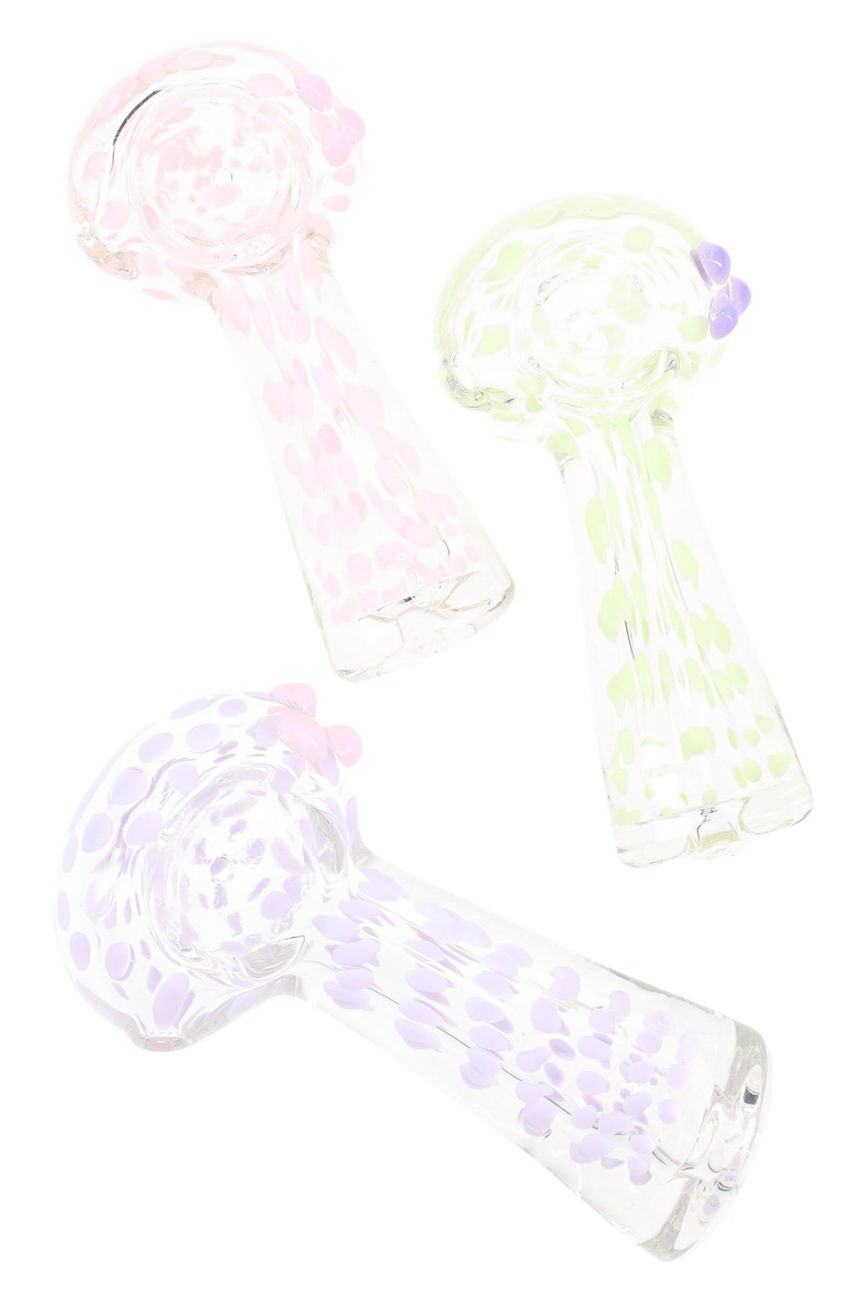 Neon Dotted Clear Glass Spoon Pipe “Neon Dots” – 4″ – Assorted Colors