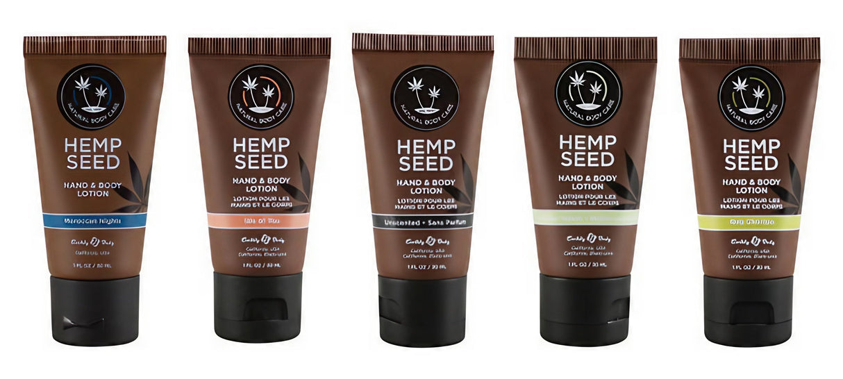 Earthly Body Hemp Seed Hand & Body Lotion 50 Pack, Front View, Infused with CBD, 1 oz Each