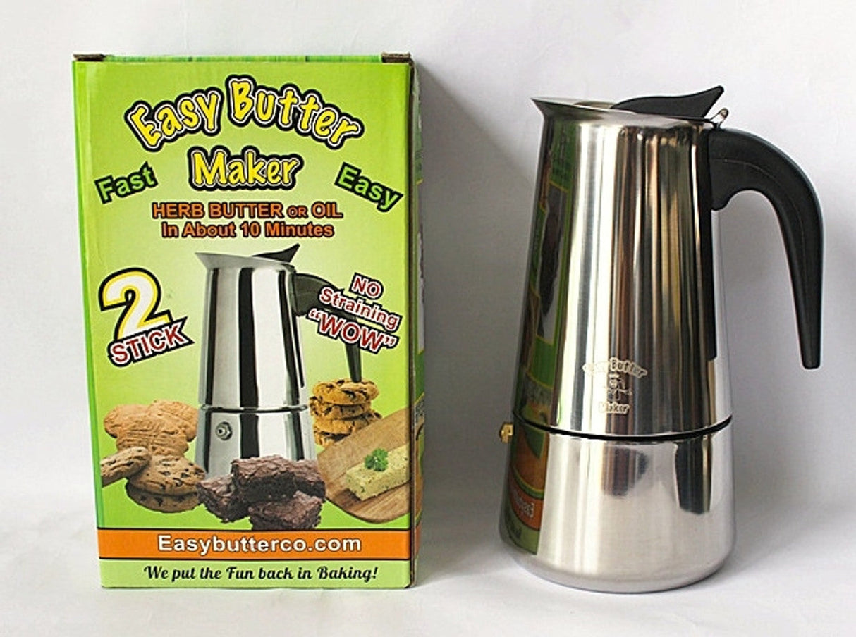 Easy Butter Maker for 2 sticks of herb butter or oil, front view with packaging