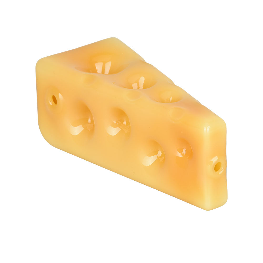 Easy Cheesie Glass Pipe by Easygoing Glass, clear 4.25" novelty design, angled side view