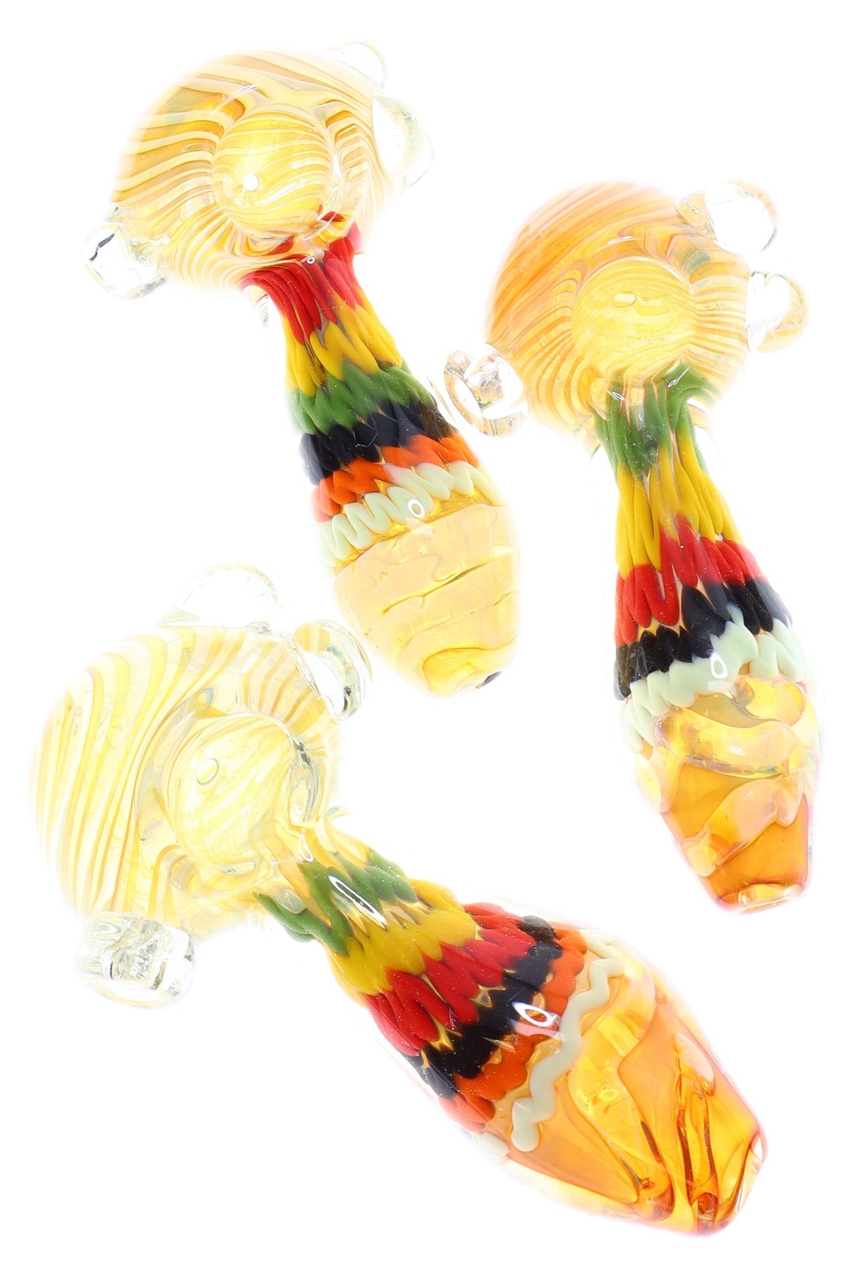 Gold Fumed Rasta Squiggle Spoon “Rasta Helix” – 4–5″ – Assorted Colors
