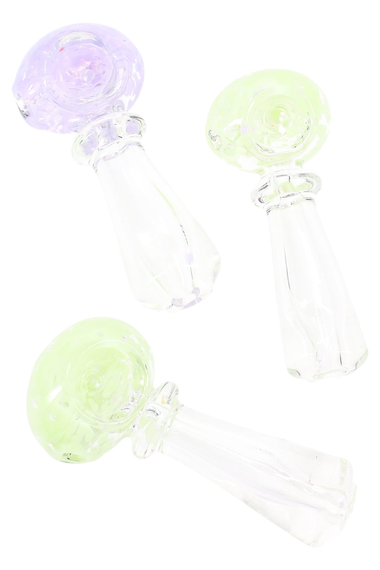 Clear Glass Spoon Pipe “Neon Halo” – Neon Frit Bowl – 3½″ – Assorted Colors
