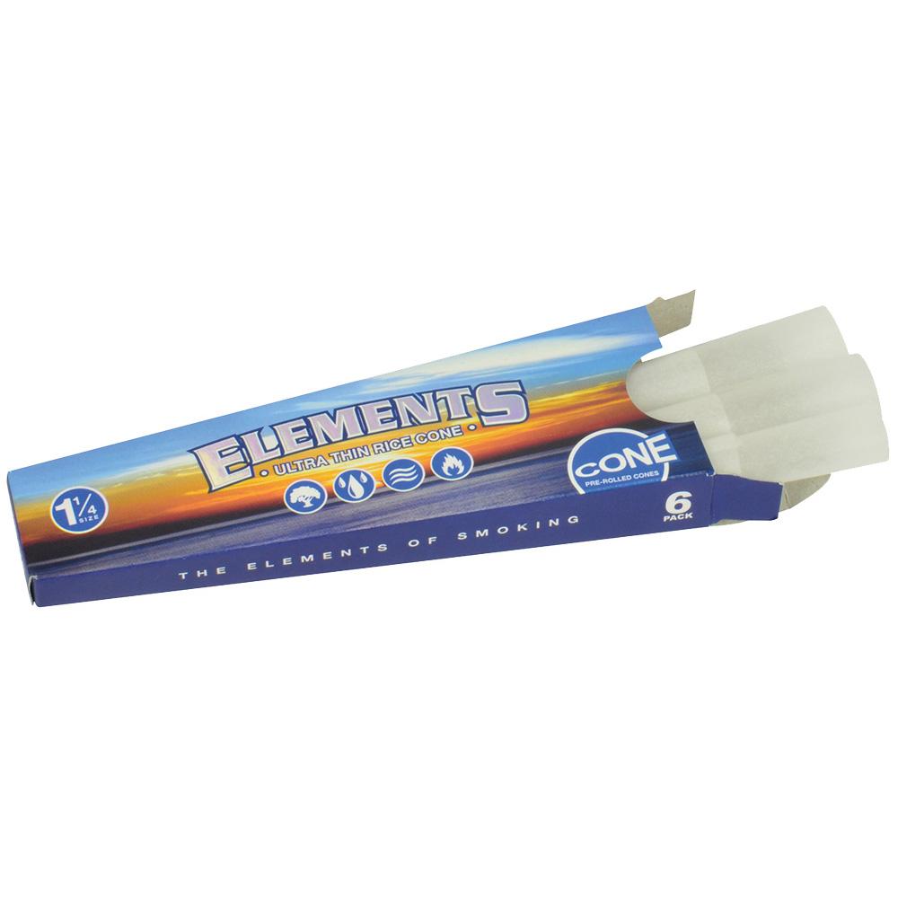 Elements Ultra Thin Rice Cones 1 1/4" Size 98mm Pack Front View with 2 Cones Displayed