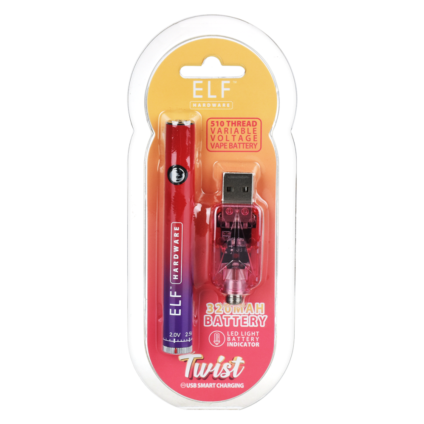 ELF Hardware Twist 510 Cart Vape Battery | 320mAh | Assorted Colors | 15ct Display