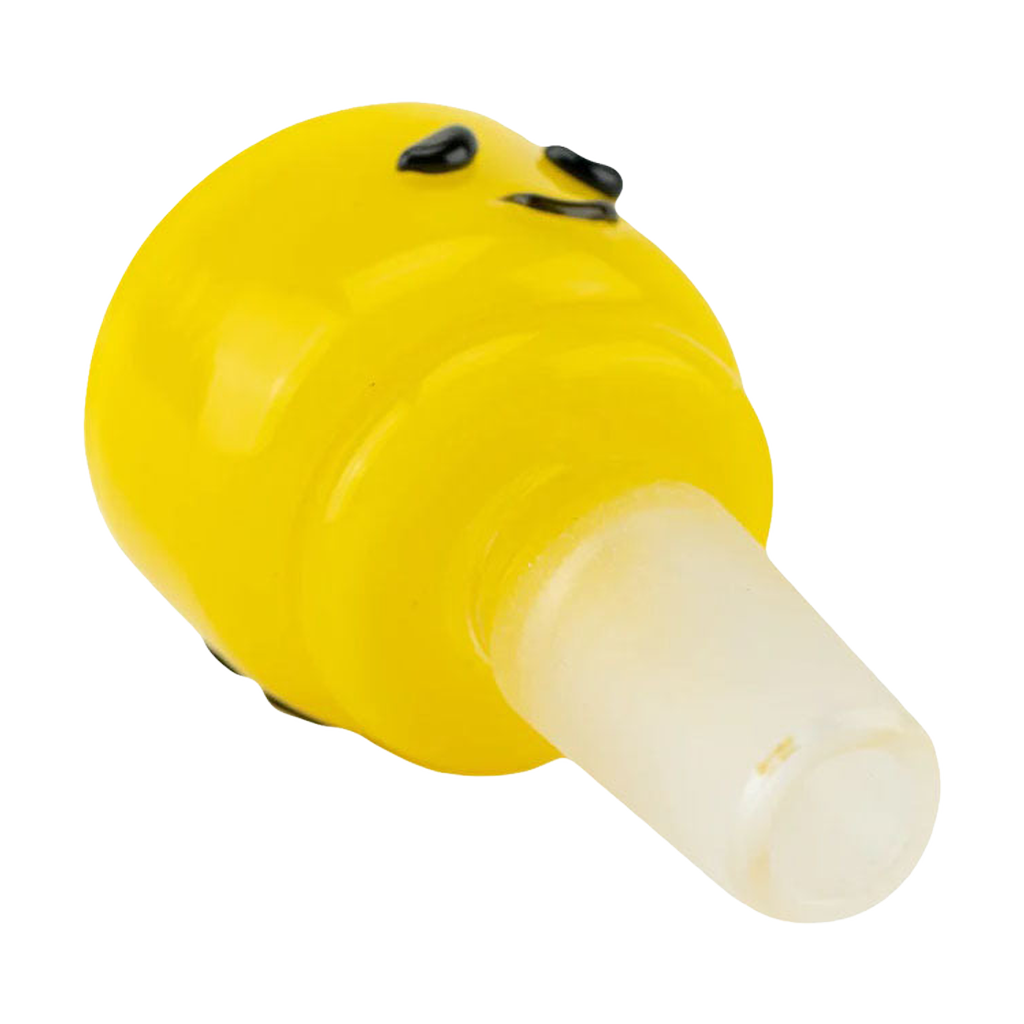 Empire Glassworks Block Man Bowl Slide, 14mm Male, Yellow Borosilicate Glass, Angled View