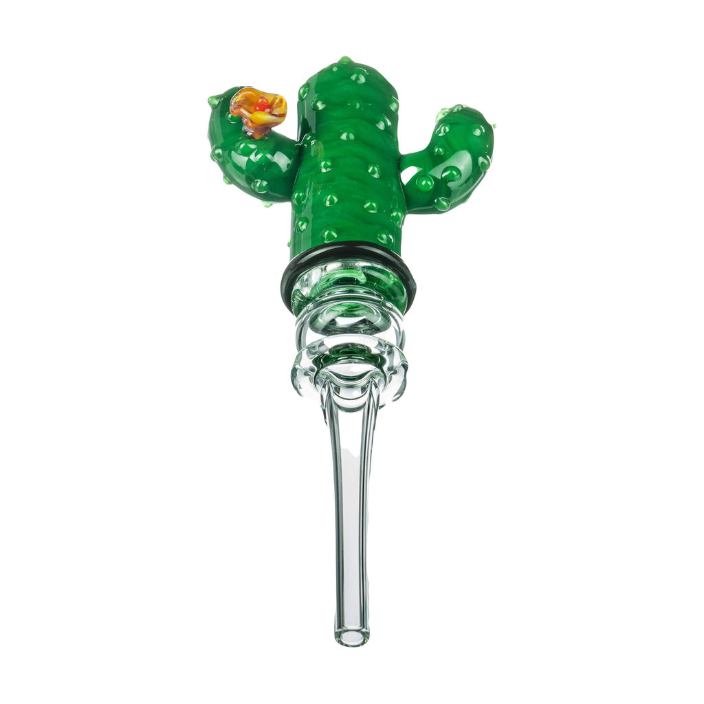 Empire Glassworks Cactus-shaped Honey Straw with intricate green and red details, made of thick borosilicate glass