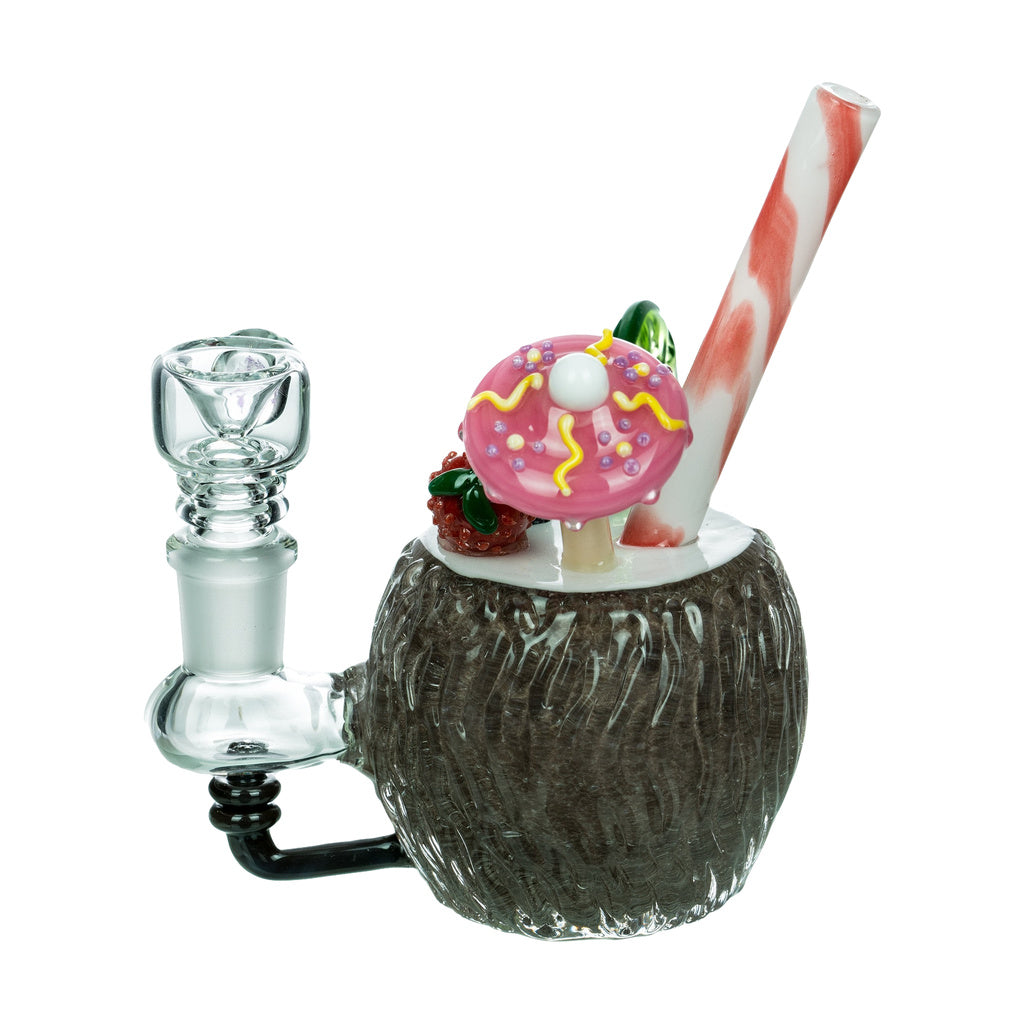 Empire Glassworks Coconut Colada Mini Bong with detailed fruit accents, front view on white background