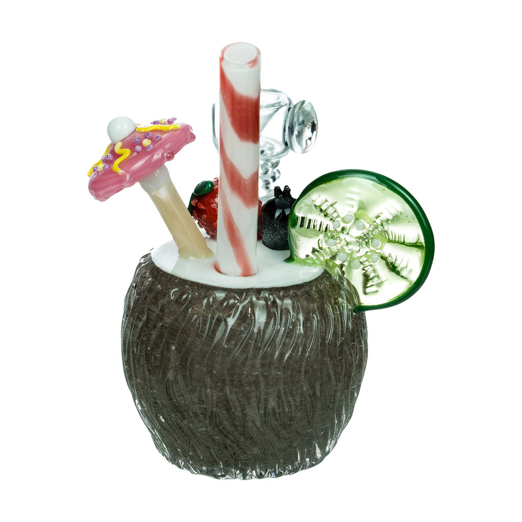 Empire Glassworks Coconut Colada Mini Bong with Tropical Design, 90 Degree Joint, Front View
