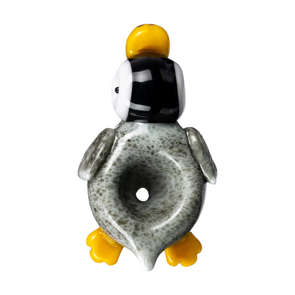 Empire Glassworks Paulie The Penguin 14mm Bowl Piece, Front View on White Background