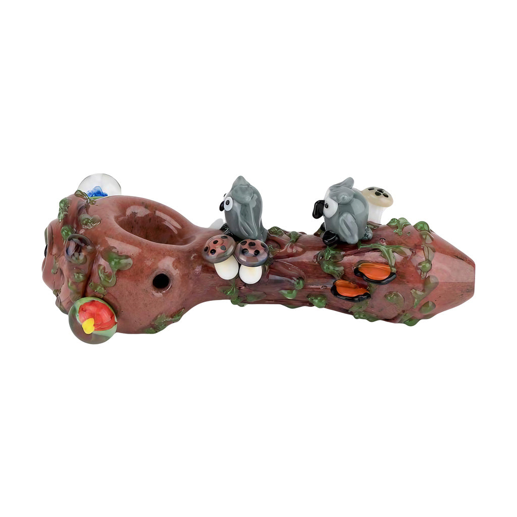Empire Glassworks Hootie's Forest Small Spoon Pipe, Side View with Intricate Animal Details