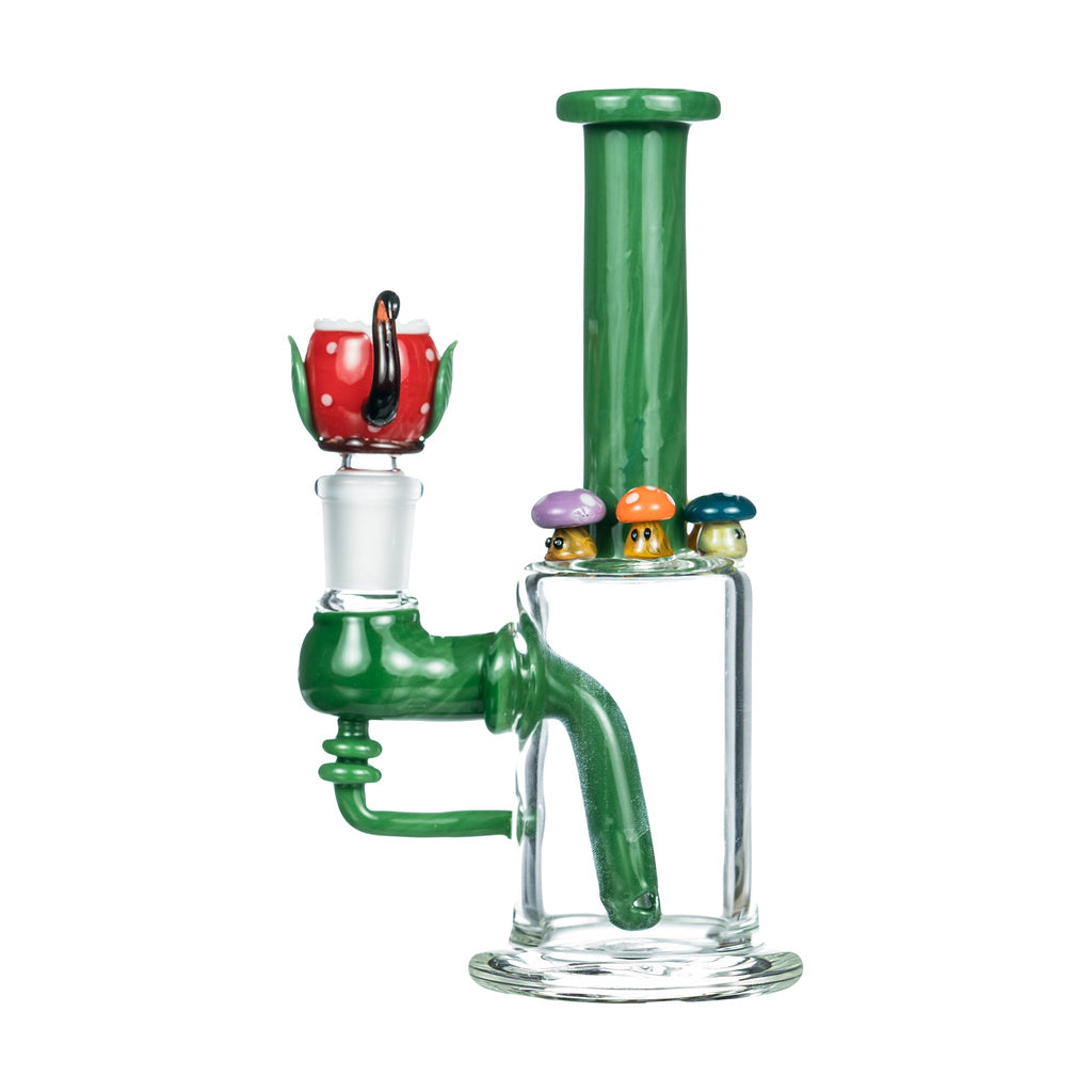 Empire Glassworks 7" Mushroom Patch Banger Hanger, 90 Degree Joint, front view on white background