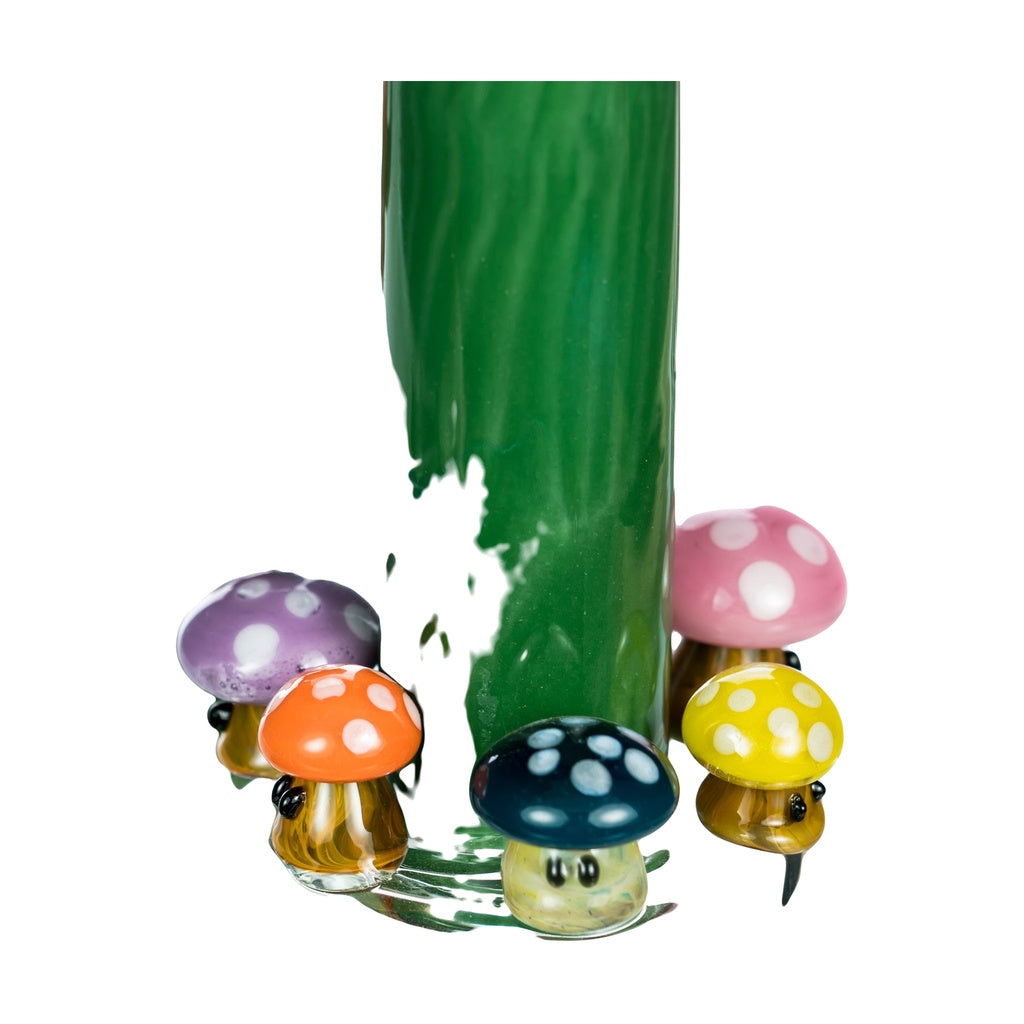 Empire Glassworks 7" Mushroom Patch Banger Hanger with colorful handcrafted mushrooms and a slit-diffuser percolator.