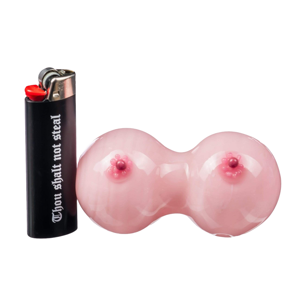 Empire Glassworks Nice Pair Hand Pipe, pink spoon design, heavy-wall borosilicate glass, side view