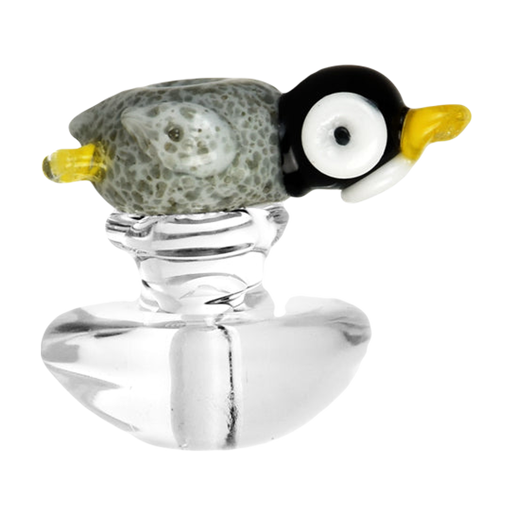 Empire Glassworks UV Reactive Puffco Peak Attachment with Superhero Theme, Front View