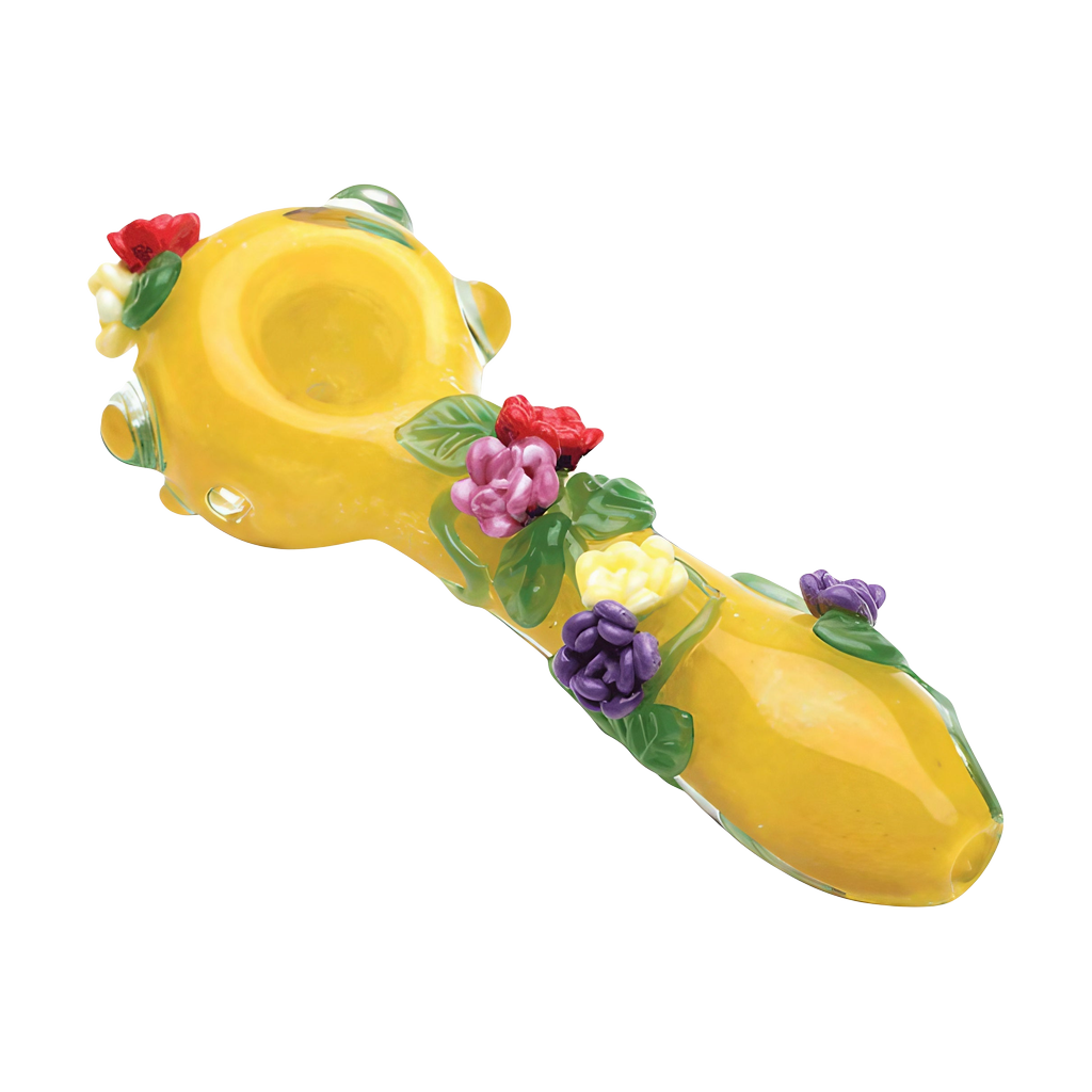 Empire Glassworks 4" Sunshine Garden Spoon Pipe, Borosilicate Glass, Floral Detail, Top View