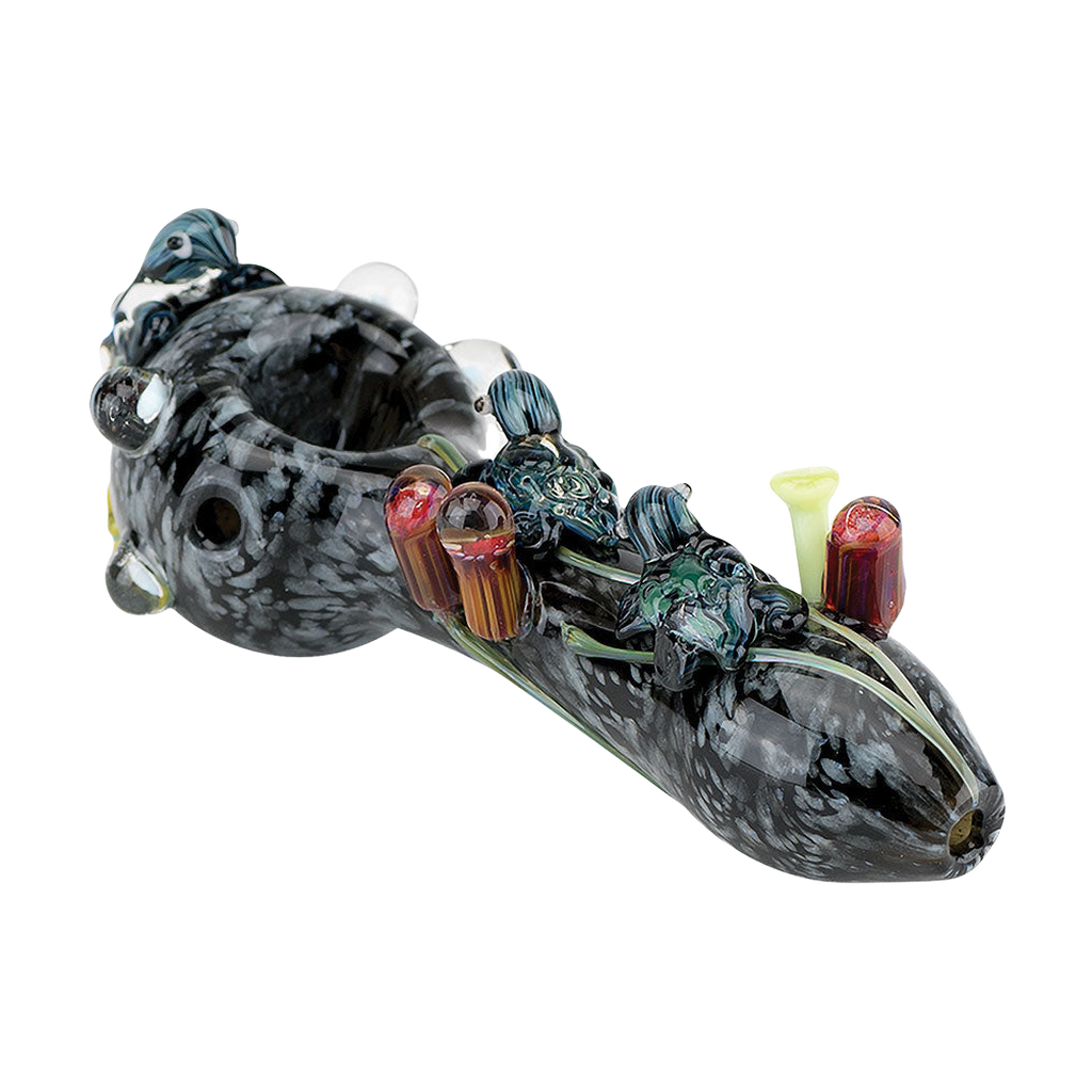 Empire Glassworks Spoon Pipe with East Australian Current design, 4.5" length, angled side view