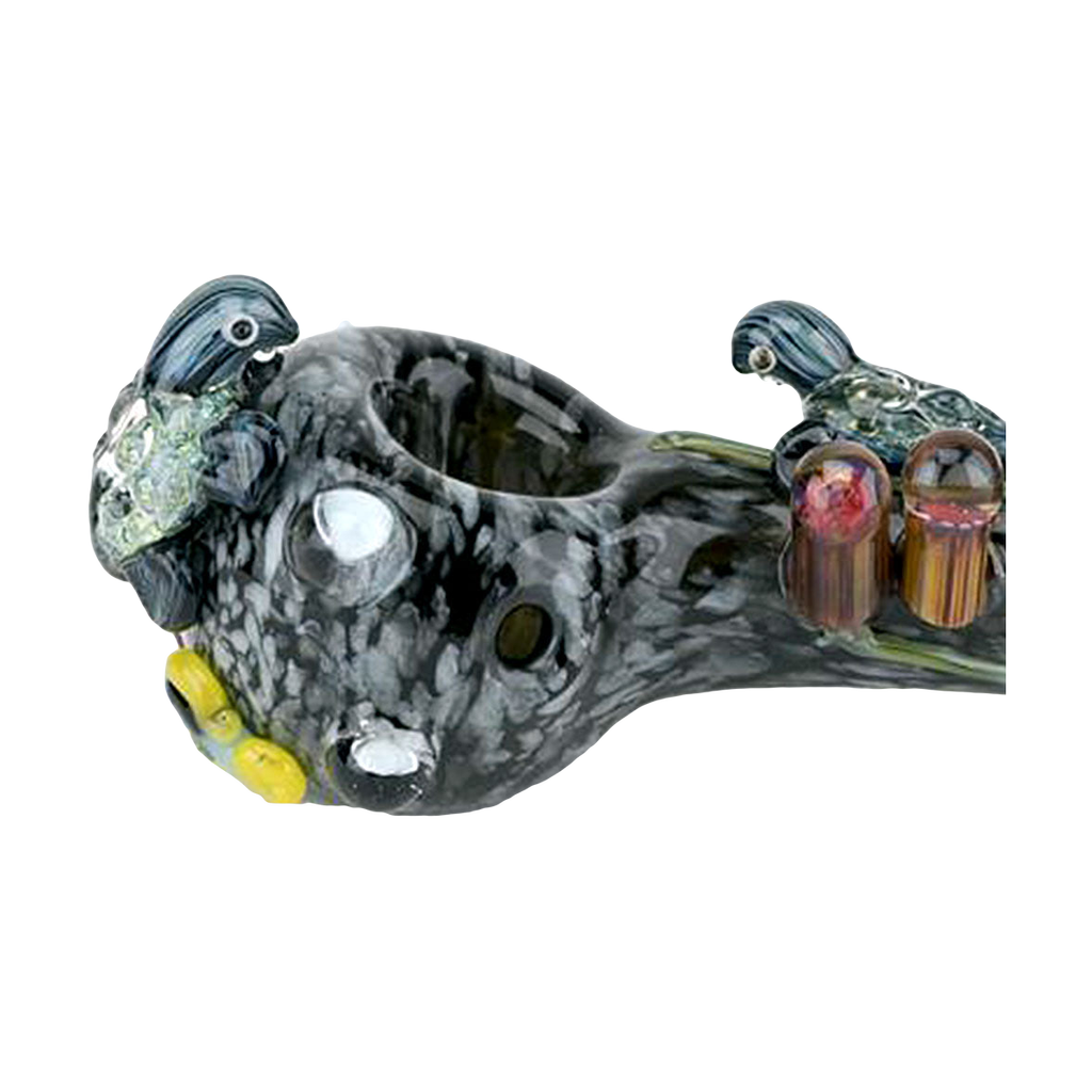 Empire Glassworks Spoon Pipe with East Australian Current design, side view on white background