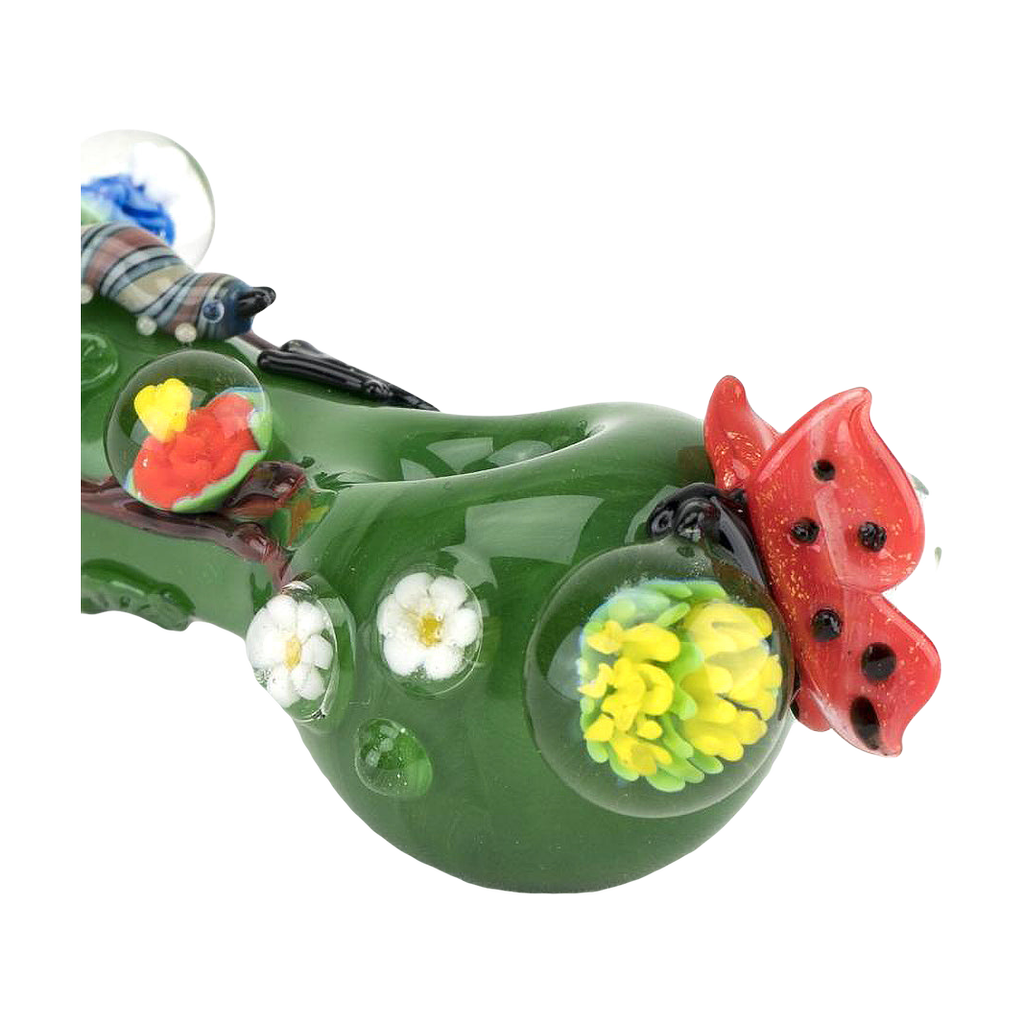 Empire Glassworks Spoon Pipe with Garden Critters design, compact 5" size, for dry herbs
