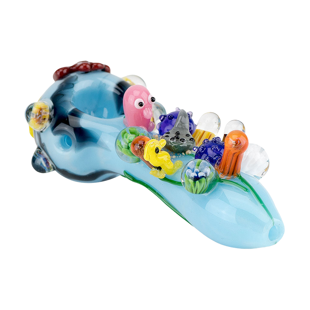 Empire Glassworks Spoon Pipe with Great Barrier Reef design, 4.75" borosilicate glass, for dry herbs