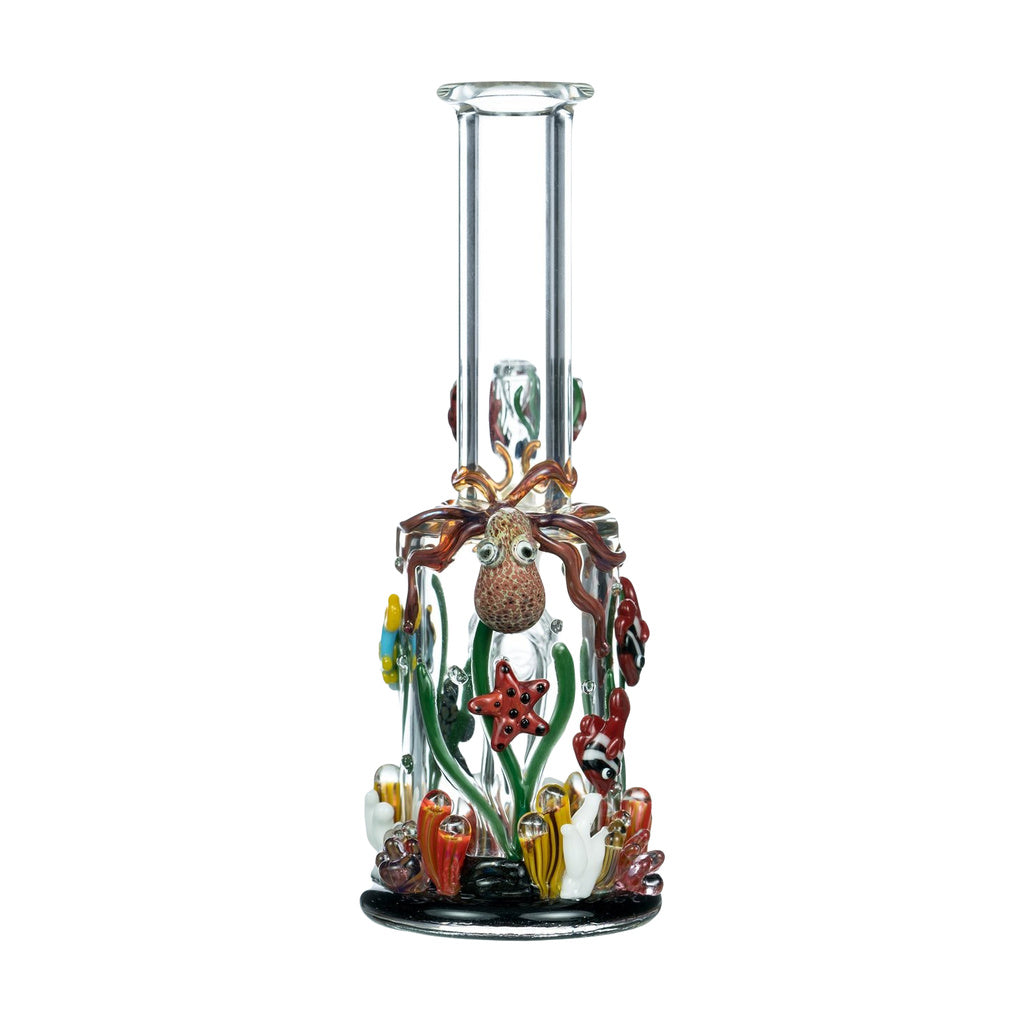 Empire Glassworks 7" Under The Sea Bong featuring colorful marine life details and slitted percolator, front view