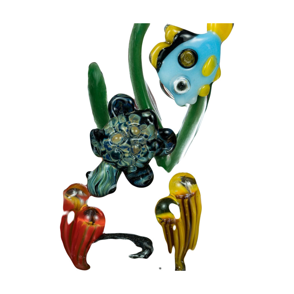 Empire Glassworks - Under The Sea Bong with colorful sea life details, 7" tall, front view on white background