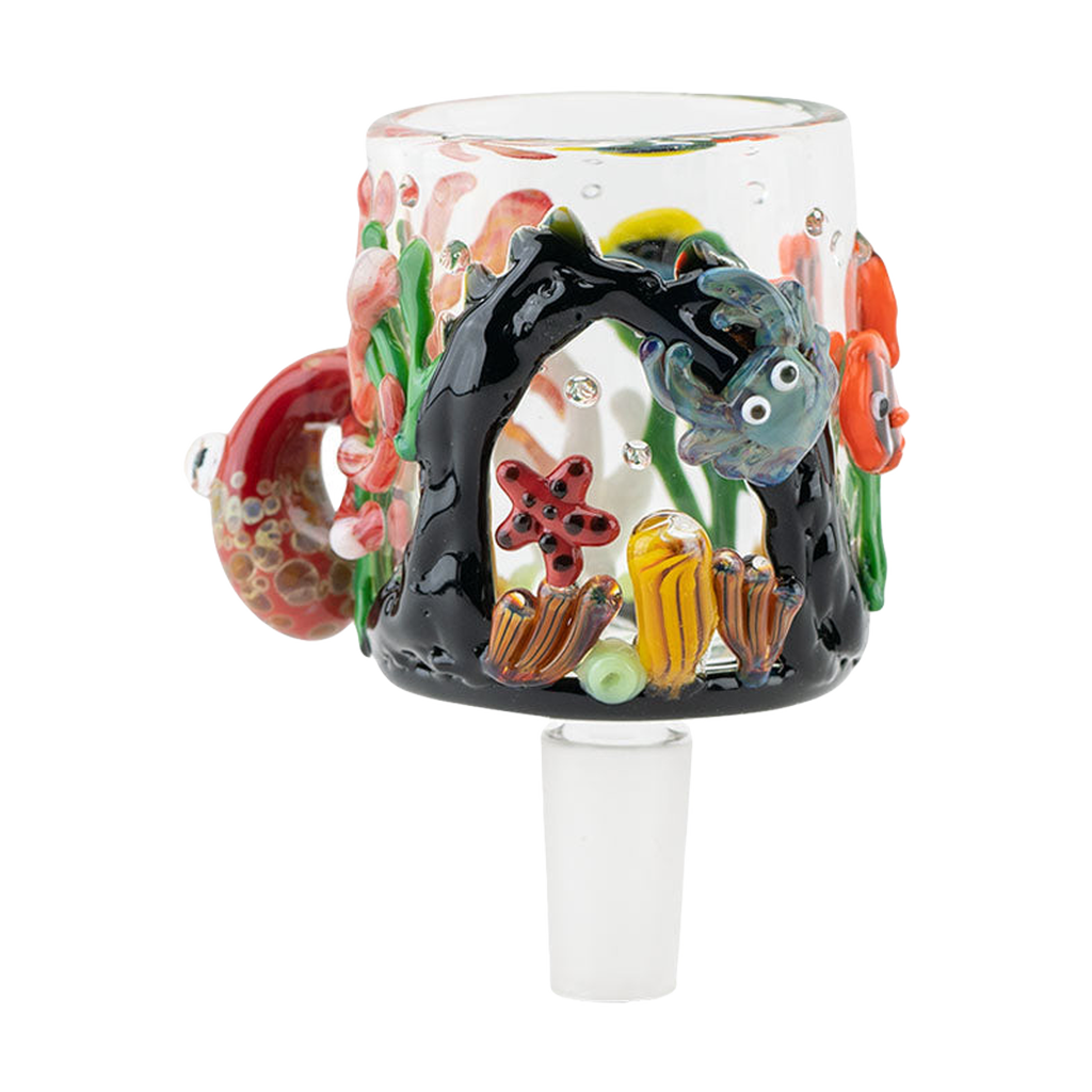 Empire Glassworks Under the Sea themed 14mm water pipe attachment, front view on white background