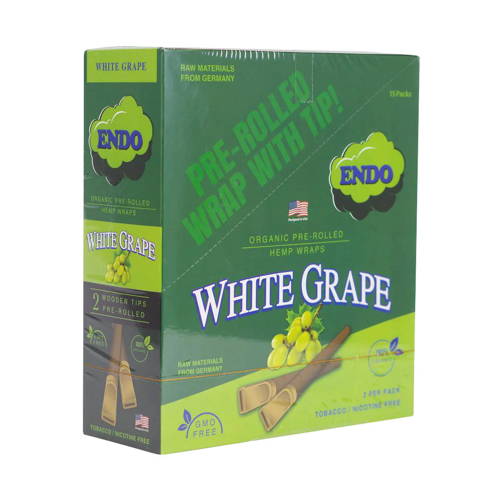 Endo White Grape Pre-Rolled Hemp Wraps, 15 Pack, with 2 Wooden Tips - Front View